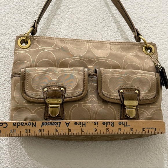 COACH 18980 Poppy Metallic Signature Canvas Push Lock Front Pocket Shoulder Bag - Picture 8 of 16